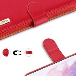 Lacné Kryty | Kožené peňaženkové puzdro Dux Ducis Hivo červené – Samsung Galaxy S21+ (S21 Plus) | Lacné Kryty