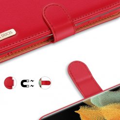 Lacné Kryty | Kožené peňaženkové puzdro Dux Ducis Hivo červené – Samsung Galaxy S21 Ultra | Lacné Kryty