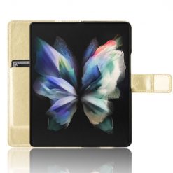 Lacné Kryty | Knižkové puzdro Shockproof Horse Texture zlaté – Samsung Galaxy Z Fold 3 | Lacné Kryty