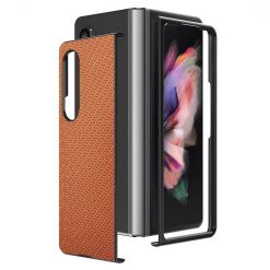 Lacné Kryty | Kryt Cross Pattern Slim hnedý – Samsung Galaxy Z Fold 3 | Lacné Kryty