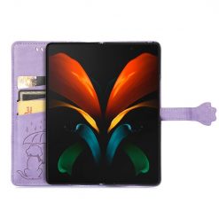 Lacné Kryty | Peňaženkové puzdro Embossing Pattern Pes a Mačka fialové – Samsung Galaxy Z Fold 3 | Lacné Kryty