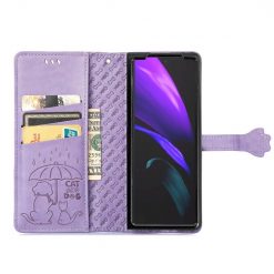 Lacné Kryty | Peňaženkové puzdro Embossing Pattern Pes a Mačka fialové – Samsung Galaxy Z Fold 3 | Lacné Kryty