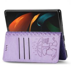 Lacné Kryty | Peňaženkové puzdro Embossing Pattern Pes a Mačka fialové – Samsung Galaxy Z Fold 3 | Lacné Kryty
