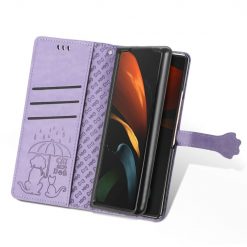 Lacné Kryty | Peňaženkové puzdro Embossing Pattern Pes a Mačka fialové – Samsung Galaxy Z Fold 3 | Lacné Kryty