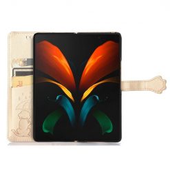 Lacné Kryty | Peňaženkové puzdro Embossing Pattern Pes a Mačka zlaté – Samsung Galaxy Z Fold 3 | Lacné Kryty