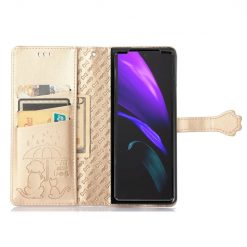 Lacné Kryty | Peňaženkové puzdro Embossing Pattern Pes a Mačka zlaté – Samsung Galaxy Z Fold 3 | Lacné Kryty