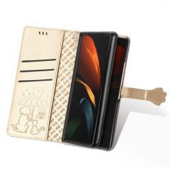 Lacné Kryty | Peňaženkové puzdro Embossing Pattern Pes a Mačka zlaté – Samsung Galaxy Z Fold 3 | Lacné Kryty