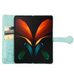 Lacné Kryty | Peňaženkové puzdro Embossing Pattern Pes a Mačka zelené – Samsung Galaxy Z Fold 3 | Lacné Kryty