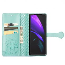 Lacné Kryty | Peňaženkové puzdro Embossing Pattern Pes a Mačka zelené – Samsung Galaxy Z Fold 3 | Lacné Kryty