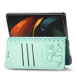 Lacné Kryty | Peňaženkové puzdro Embossing Pattern Pes a Mačka zelené – Samsung Galaxy Z Fold 3 | Lacné Kryty