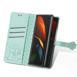 Lacné Kryty | Peňaženkové puzdro Embossing Pattern Pes a Mačka zelené – Samsung Galaxy Z Fold 3 | Lacné Kryty