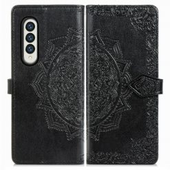 Lacné Kryty | Peňaženkové puzdro Embossing Pattern Mandala Flower čierne – Samsung Galaxy Z Fold 3 | Lacné Kryty