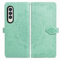 Lacné Kryty | Peňaženkové puzdro Embossing Pattern Mandala Flower zelené – Samsung Galaxy Z Fold 3 | Lacné Kryty