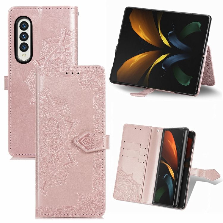 Peňaženkové puzdro Embossing Pattern Mandala Flower ružové – Samsung Galaxy Z Fold 3