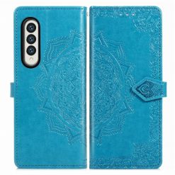 Lacné Kryty | Peňaženkové puzdro Embossing Pattern Mandala Flower modré – Samsung Galaxy Z Fold 3 | Lacné Kryty