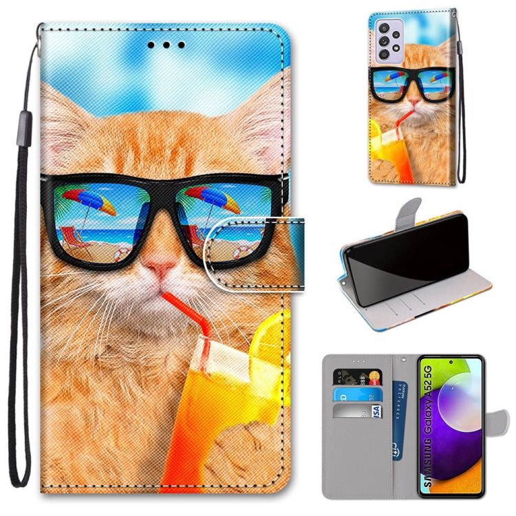 Knižkové puzdro Trendy Cross case Mačka a drink – Samsung Galaxy A52 / A52 5G / A52s 5G