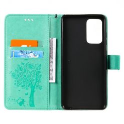 Peňaženkové puzdro Embossing Pattern Strom a mačka zelené – Samsung Galaxy A52 / A52 5G / A52s 5G | Lacné Kryty Lacné Kryty | Peňaženkové puzdro Embossing Pattern Strom a mačka zelené – Samsung Galaxy A52 / A52 5G / A52s 5G | Lacné Kryty