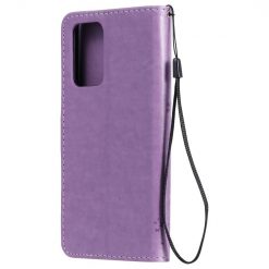 Lacné Kryty | Peňaženkové puzdro Embossing Pattern Strom a mačka fialové – Samsung Galaxy A52 / A52 5G / A52s 5G | Lacné Kryty