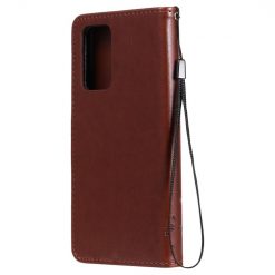 Lacné Kryty | Peňaženkové puzdro Embossing Pattern Strom a mačka hnedé – Samsung Galaxy A52 / A52 5G / A52s 5G | Lacné Kryty