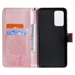 Peňaženkové puzdro Embossing Pattern Strom a mačka bledoružové – Samsung Galaxy A52 / A52 5G / A52s 5G | Lacné Kryty Lacné Kryty | Peňaženkové puzdro Embossing Pattern Strom a mačka bledoružové – Samsung Galaxy A52 / A52 5G / A52s 5G | Lacné Kryty