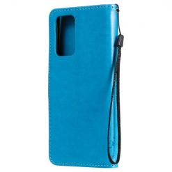 Peňaženkové puzdro Embossing Pattern Strom a mačka modré – Samsung Galaxy A52 / A52 5G / A52s 5G | Lacné Kryty Lacné Kryty | Peňaženkové puzdro Embossing Pattern Strom a mačka modré – Samsung Galaxy A52 / A52 5G / A52s 5G | Lacné Kryty