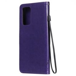 Lacné Kryty | Peňaženkové puzdro Embossing Pattern Strom a mačka fialové – Samsung Galaxy A52 / A52 5G / A52s 5G | Lacné Kryty