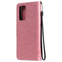 Lacné Kryty | Peňaženkové puzdro Embossing Pattern Strom a mačka ružové – Samsung Galaxy A52 / A52 5G / A52s 5G | Lacné Kryty