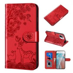 Lacné Kryty | Peňaženkové puzdro Embossing Pattern Jeleň červené – Xiaomi Mi 11 Lite | Lacné Kryty