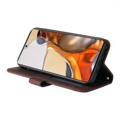 Knižkové puzdro Skin Feel case hnedé – Xiaomi 11T / 11T Pro | Lacné Kryty Lacné Kryty | Knižkové puzdro Skin Feel case hnedé – Xiaomi 11T / 11T Pro | Lacné Kryty