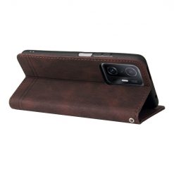 Knižkové puzdro Skin Feel case hnedé – Xiaomi 11T / 11T Pro | Lacné Kryty Lacné Kryty | Knižkové puzdro Skin Feel case hnedé – Xiaomi 11T / 11T Pro | Lacné Kryty