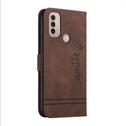 Lacné Kryty | Peňaženkové puzdro Retro Smile hnedé – Motorola Moto E20 / E30 / E40 | Lacné Kryty