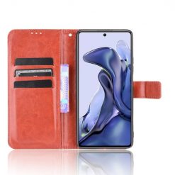 Lacné Kryty | Knižkové puzdro Shockproof Horse Texture hnedé – Xiaomi 11T / 11T Pro | Lacné Kryty