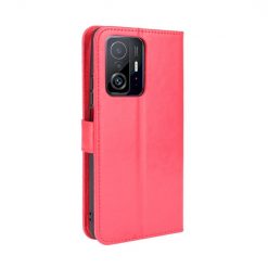 Lacné Kryty | Knižkové puzdro Shockproof Horse Texture červené – Xiaomi 11T / 11T Pro | Lacné Kryty