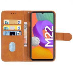 Lacné Kryty | Knižkové puzdro Splashy case hnedé – Samsung Galaxy M22 / A22 (4G) | Lacné Kryty