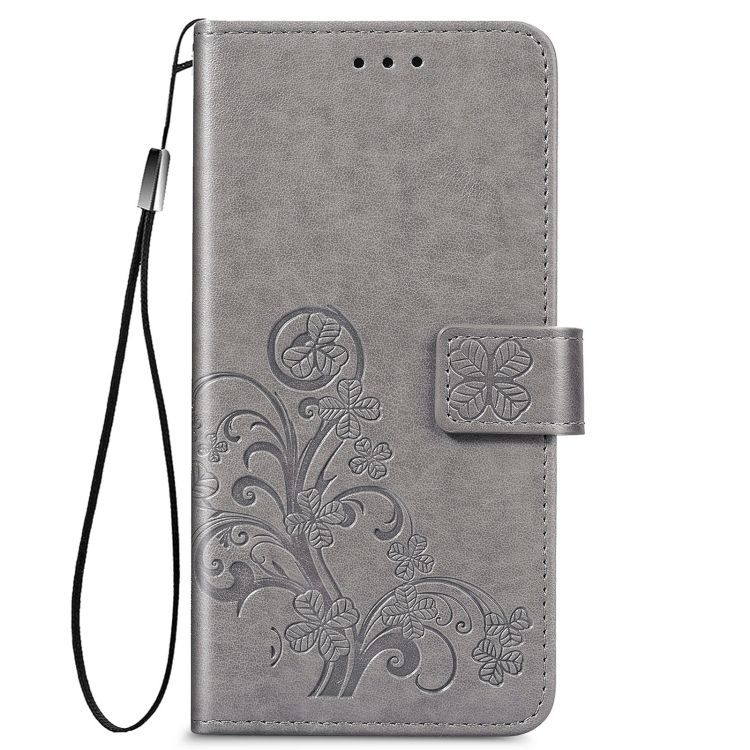Peňaženkové puzdro Embossing Pattern Štvorlístok sivé – Samsung Galaxy A52 / A52 5G / A52s 5G