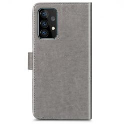 Lacné Kryty | Peňaženkové puzdro Embossing Pattern Štvorlístok sivé – Samsung Galaxy A52 / A52 5G / A52s 5G | Lacné Kryty