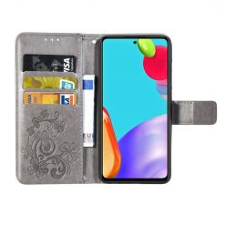 Lacné Kryty | Peňaženkové puzdro Embossing Pattern Štvorlístok sivé – Samsung Galaxy A52 / A52 5G / A52s 5G | Lacné Kryty
