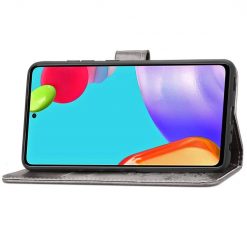 Lacné Kryty | Peňaženkové puzdro Embossing Pattern Štvorlístok sivé – Samsung Galaxy A52 / A52 5G / A52s 5G | Lacné Kryty