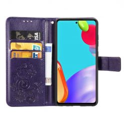 Lacné Kryty | Peňaženkové puzdro Embossing Pattern Štvorlístok fialové – Samsung Galaxy A52 / A52 5G / A52s 5G | Lacné Kryty