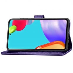 Lacné Kryty | Peňaženkové puzdro Embossing Pattern Štvorlístok fialové – Samsung Galaxy A52 / A52 5G / A52s 5G | Lacné Kryty