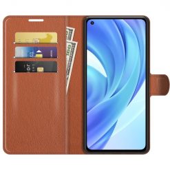 Lacné Kryty | Peňaženkové puzdro Litchi hnedé – Xiaomi Mi 11 Lite | Lacné Kryty