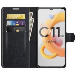 Lacné Kryty | Peňaženkové puzdro Litchi čierne – Realme C11 2021 | Lacné Kryty