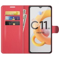 Lacné Kryty | Peňaženkové puzdro Litchi červené – Realme C11 2021 | Lacné Kryty