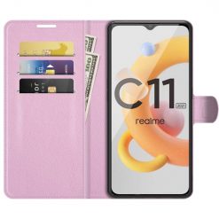 Lacné Kryty | Peňaženkové puzdro Litchi bledoružové – Realme C11 2021 | Lacné Kryty
