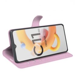 Lacné Kryty | Peňaženkové puzdro Litchi bledoružové – Realme C11 2021 | Lacné Kryty