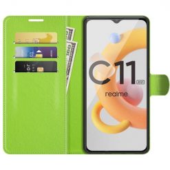 Lacné Kryty | Peňaženkové puzdro Litchi limetkové – Realme C11 2021 | Lacné Kryty