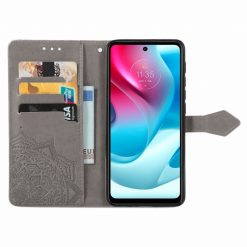 Peňaženkové puzdro Embossing Pattern Mandala Flower sivé – Motorola Moto G60s | Lacné Kryty Lacné Kryty | Peňaženkové puzdro Embossing Pattern Mandala Flower sivé – Motorola Moto G60s | Lacné Kryty