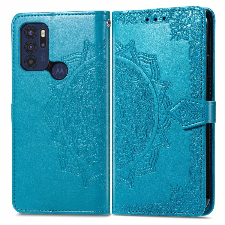 Peňaženkové puzdro Embossing Pattern Mandala Flower modré – Motorola Moto G60s