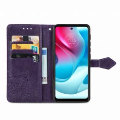 Lacné Kryty | Peňaženkové puzdro Embossing Pattern Mandala Flower fialové – Motorola Moto G60s | Lacné Kryty