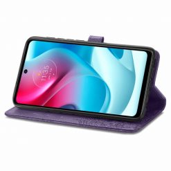 Lacné Kryty | Peňaženkové puzdro Embossing Pattern Mandala Flower fialové – Motorola Moto G60s | Lacné Kryty